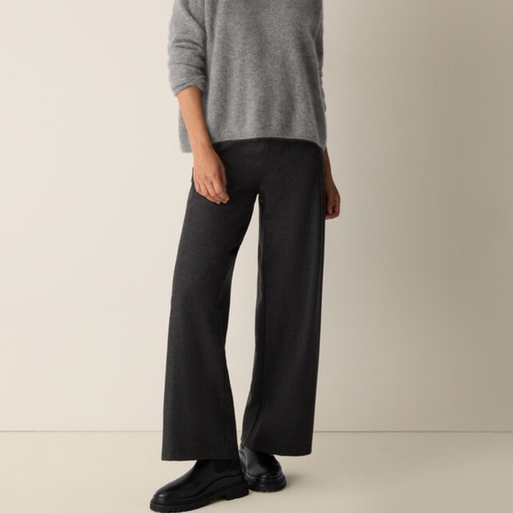 Eileen Fisher Charcoal Grey pleated wide leg Grey Soft Wool Med trouser $148 - Picture 3 of 13